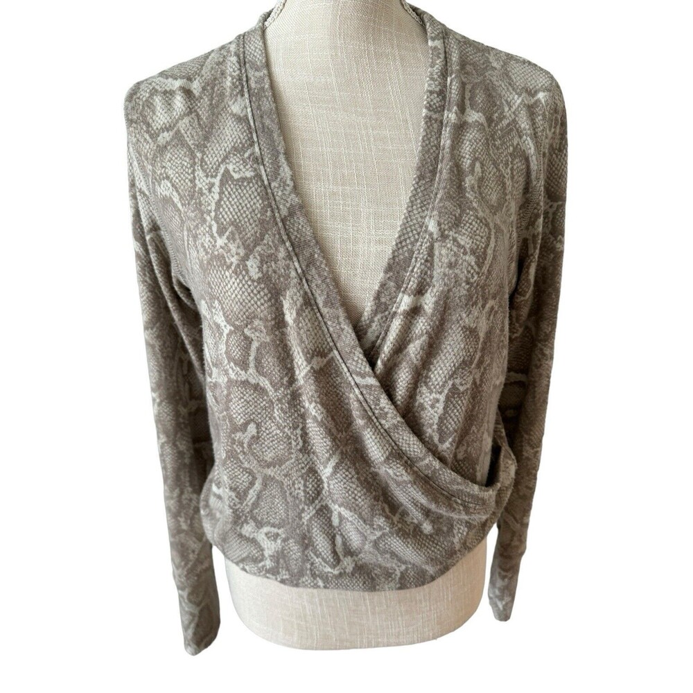 Sundry Women's Snake‎ Print Wrap Sweater in Sand Size 1/Small